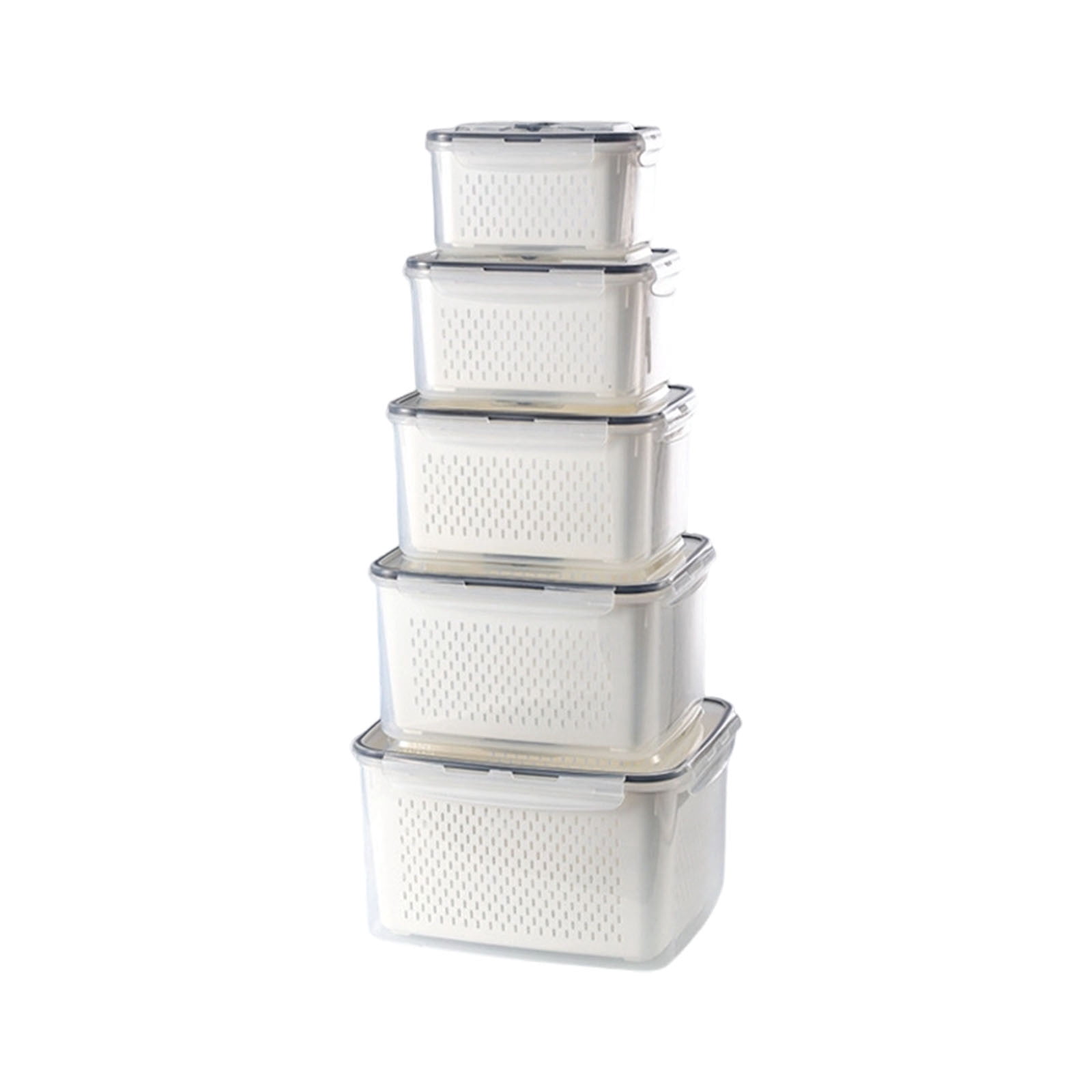 5 PCS Large Fruit Containers for Fridge - Leakproof Food Storage Containers with Removable Colander - Dishwasher & Microwave Safe Produce Containers Keep Fruits,Vegetables,Berry,Meat Fresh longer