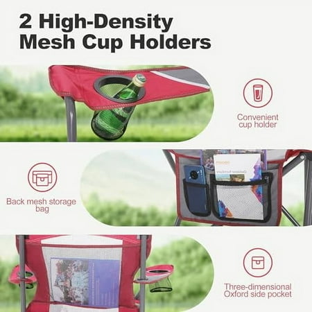 LET S CAMP Mesh Back Camping Chair Portable Folding Heavy Duty Outdoor Chair Support 330 LBS Durable Large Arm Chair with Cup Holder and Carry Bag for Camp Fishing Hiking Red