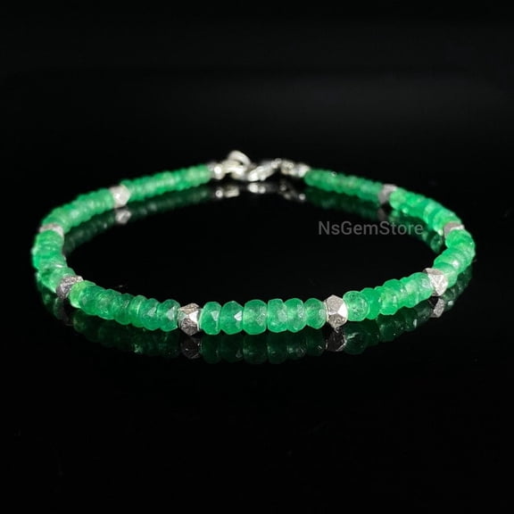 AAA Emerald Beaded Bracelet: Green Gemstone Rondelle Beads