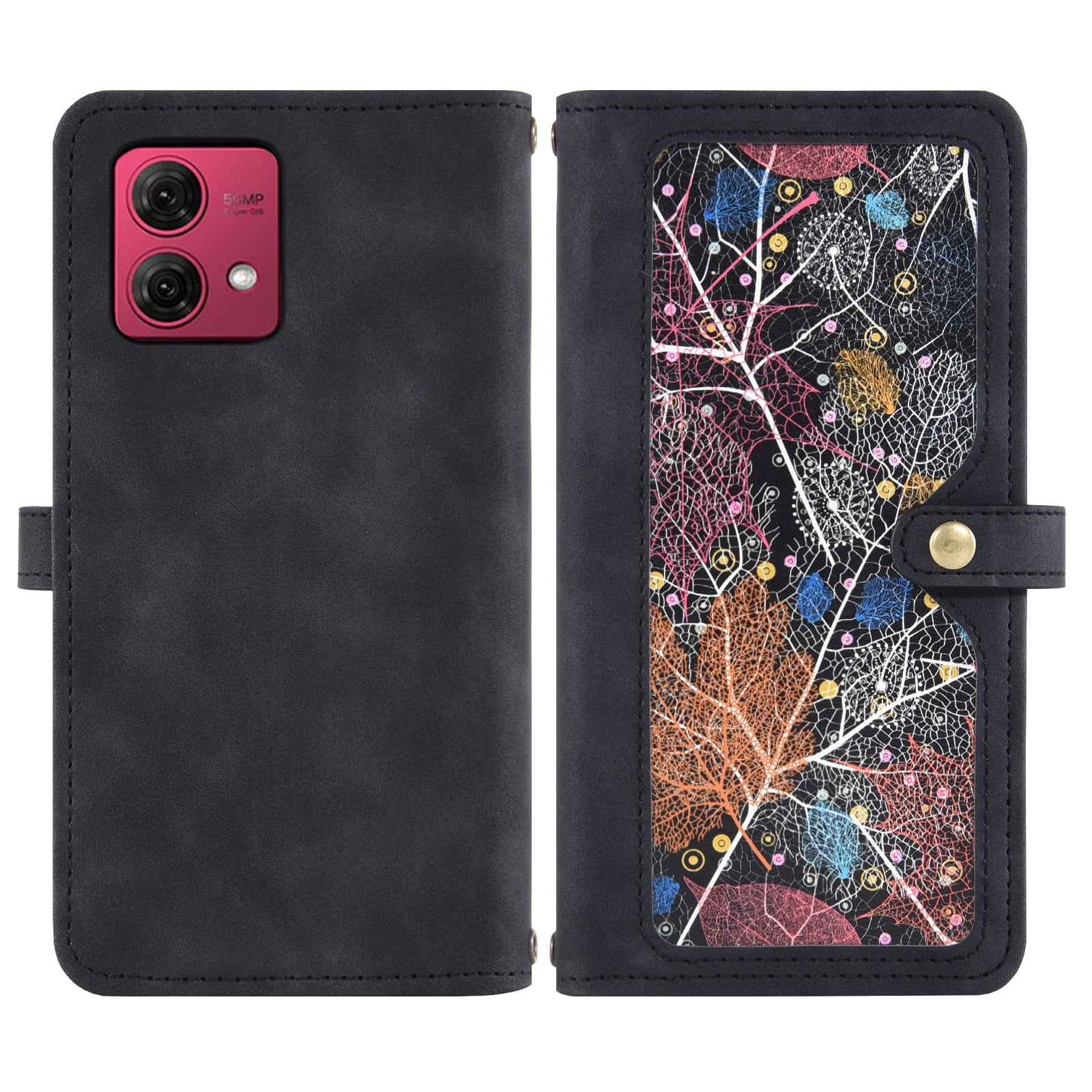 Asuwish Phone Case for Motorola Moto G84 5G Wallet Cover With Tempered Glass Screen Protector Crossbody Wrist Strap Flip Pattern Zipper Credit Card Holder Stand Slot Cell G 84 2023 Women Men Black