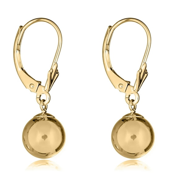 AVORA 10K Yellow Gold Polished 8mm Ball Lever-back Dangle Drop Earring