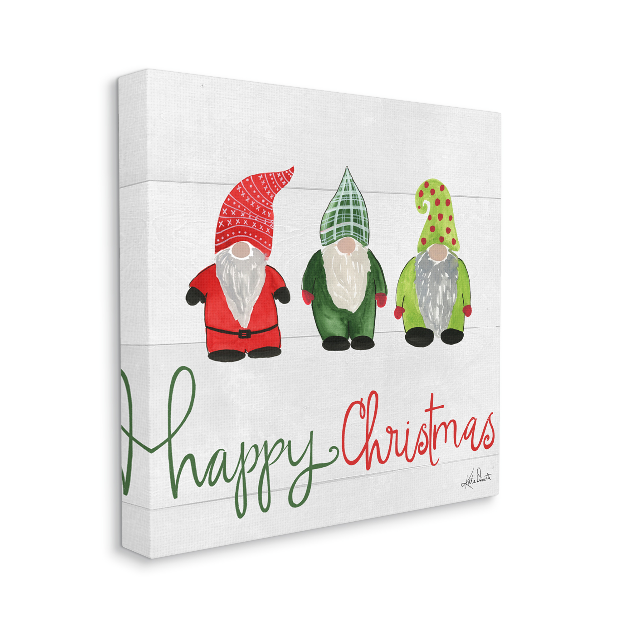Happy Christmas Jolly Holiday Gnomes Patterned Hats Inspirational Graphic Art Gallery-Wrapped Canvas Print Wall Art