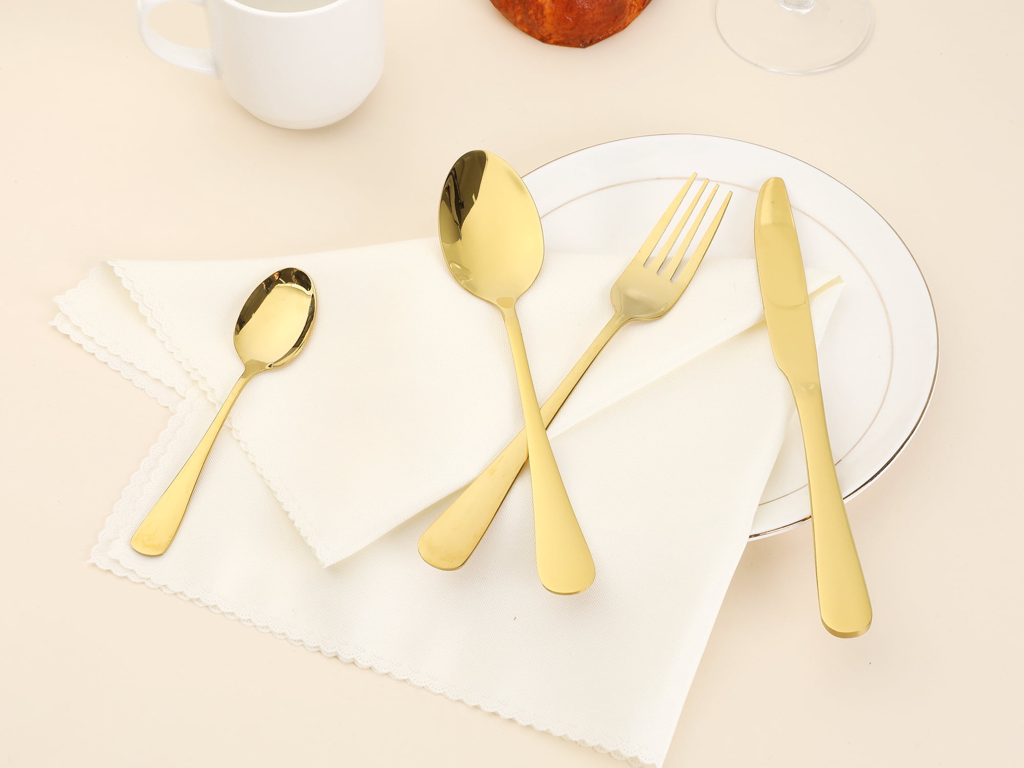 Unique Bargains Stainless Steel Silverware Set with Spoons and Forks Gold 4 Pcs