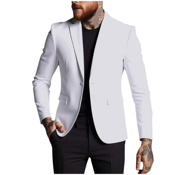 YLSDY Men Blazer Casual Suit Coat Stylish Lapel Pocket Long Sleeve Lightweight Soft Jacket Wedding Party Daily Wear Fashionable Outerwear White XXXL