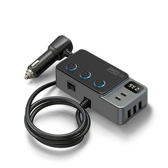 120W Cigarettes Splitter Car Charging Adapter 3 Socket USB C PD35W for 12V/24V Vehicle