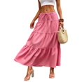 thumbnail image 2 of Women Solid High Waist Tiered Pleated A-Line Maxi Cake Skirt Pink M, 2 of 7