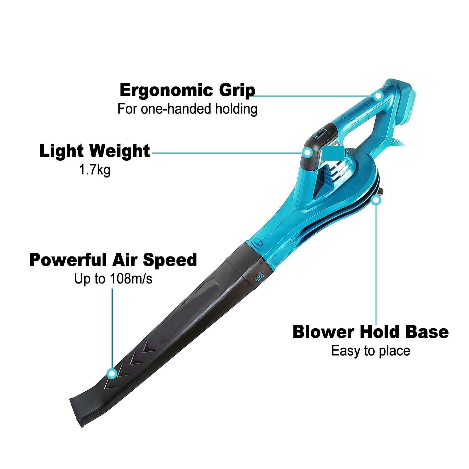 Electric Cordless Leaf Blower， 6 Speed Mode For Lawn Care Patio Blowing Leaves Snow Fit 18V Battery(No Battery)