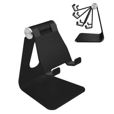 POKANIC Cell Phone Foldable Stand Dock Holder Cradle Mount Organizer Charger Station Table Desk Bed Office School Kitchen Travel Portable Adjustable Multi-Angle Aluminum Pouch (Black)