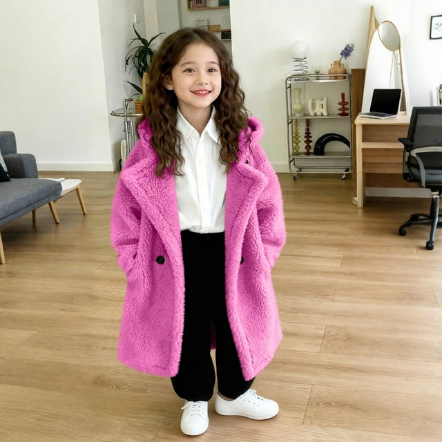 Parkas de manga larga para niños, color liso, de invierno, de imitación de visón, para niñas pequeñas, abrigo grueso acolchado de longitud media, abrigo de poliéster para niños