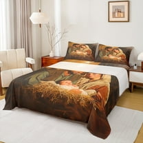 jejeloiu Christmas Theme Queen Sheet Set,Birth Of Jesus,Vintage Religion,4-Piece Super Cozy