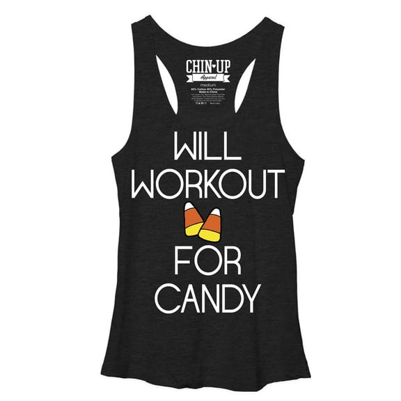 Women's CHIN UP Will Workout for Candy  Racerback Tank Top Black Heather Large