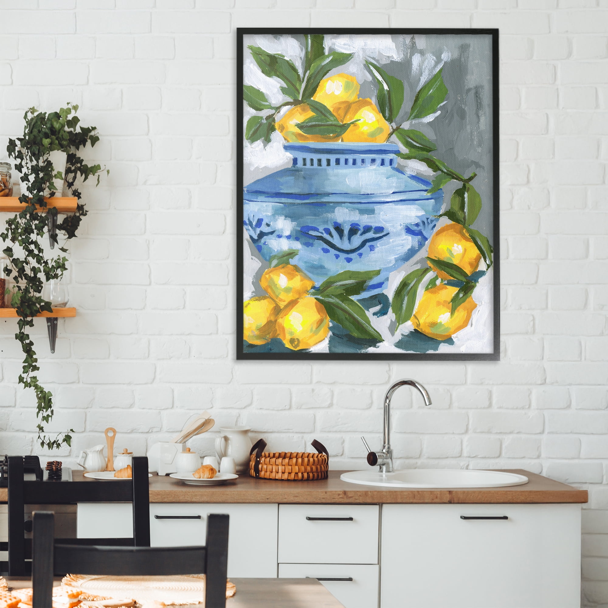 Stupell Industries Indigo & Lemon Vase Black Framed Giclee Art, design by Melissa Wang
