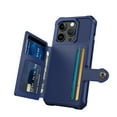 thumbnail image 2 of Slim Hard PC Case Compatible with iPhone 15 Pro, PU Leather Card Holder Back Case Kickstand Shock-absorbing Car Magnetic Case Cover Designed for iPhone 15 Pro, Blue, 2 of 7