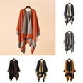 thumbnail image 2 of Grofry Women Warm Shawl Wrap Fall Winter Double-Sided Open Front Cape with Color Contrast Multiple Ways to Wear Poncho Sweater, 2 of 8