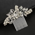 thumbnail image 2 of Nvzi Horquillas para el pelo de boda con flores para novias, peinetas con perlas de cristal, pinzas para el pelo, accesorios para el pelo de boda dorados, joyas plateadas, 2 of 4