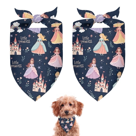 Dog Bandana 2 Pack,Dark Blue Little Princess Pattern Bandanas for Dogs,Cat Bandana,Small/ Large Dog Bandana 2 Size,Dog Bandanas