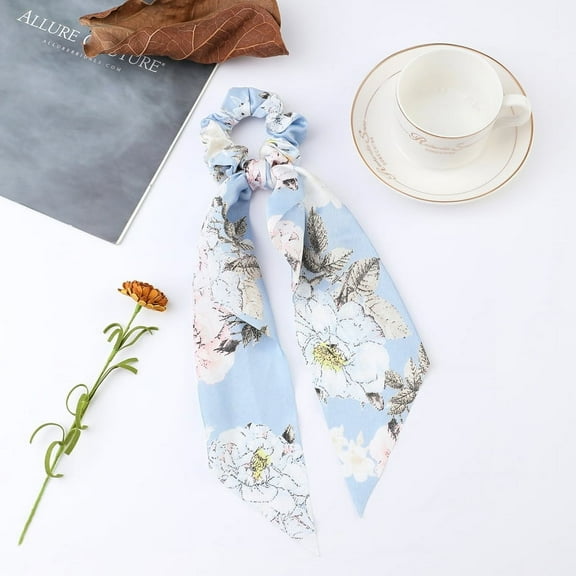 2025 Fashion Print Chiffon Long Ribbon Scrunchies Women Girls Ponytail Scarf Elastic Hair Bands Ties Hair Accessories Wholesale