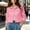 #0449-Pink, variant on Women Solid Lapel Collar Button Pocket Cropped Denim Jacket 100% Cotton Versatile Daily Outerwear Coat Black XXL Gift