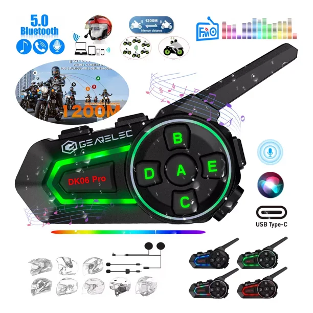 Auriculares Gearelec Inalámbricos Bt5.3 Negro Con Intercomunicador Para Moto Con Radio Fm