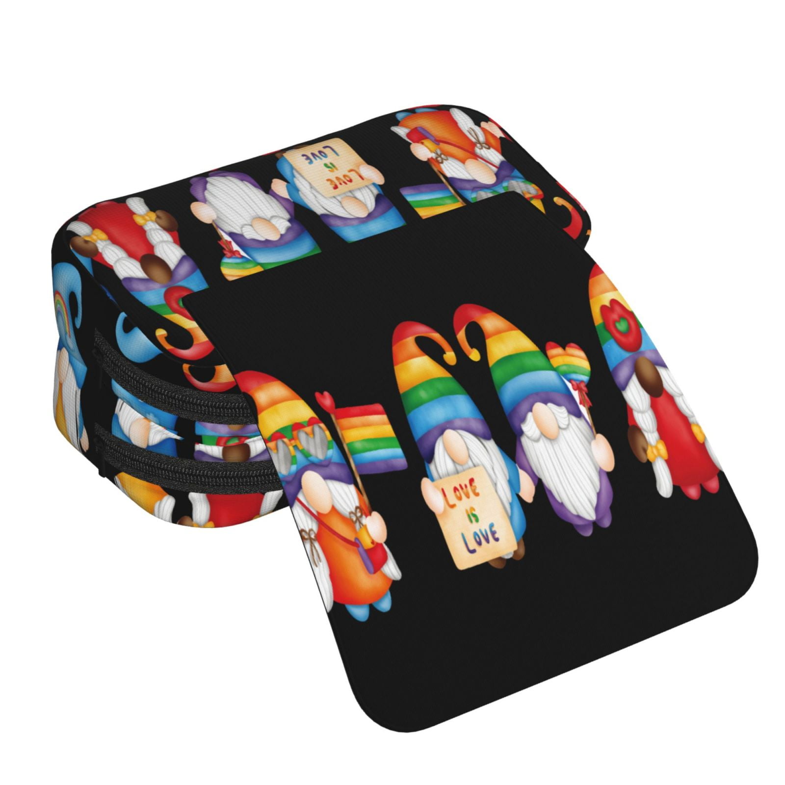 Rateoe Happy Pride Gnome Pattern Double Clamshell Pen Case, Storage Organizer with Two Zipper Compartments– Holds Up to 50 Pencils & Pens