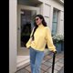thumbnail image 5 of Suéter de Cuello Alto para Mujer, Jersey de Punto Grueso de Larga con Dobladillo Alto y Bajo, Top Moderno para Otoño e Invierno. Amarillo XL, 5 of 9