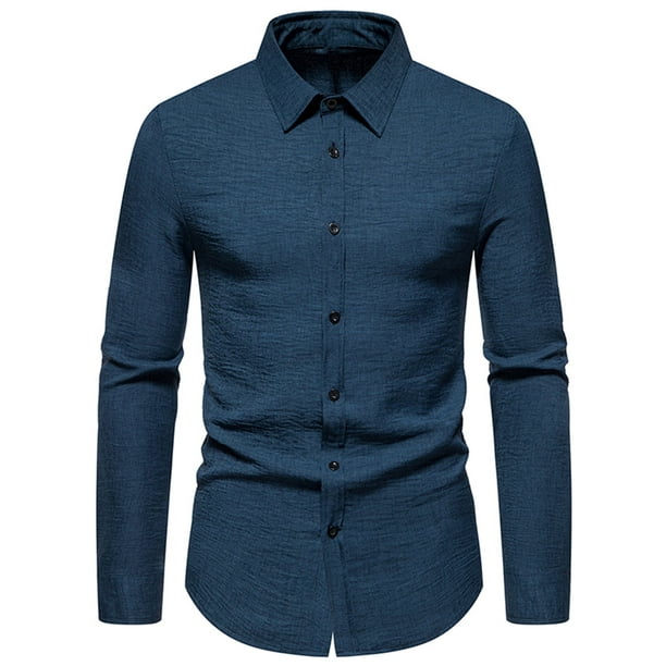 Long Sleeve Shirts for Men Casual Button Long Sleeve Turn-down Collar Tops  Blouse Shirt Mens Long Sleeve Shirt 