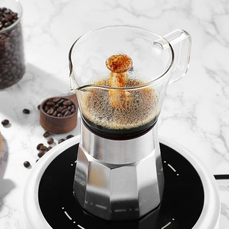Stovetop Espresso Maker,Crystal Glass-Top Espresso Moka Pot,Coffee 