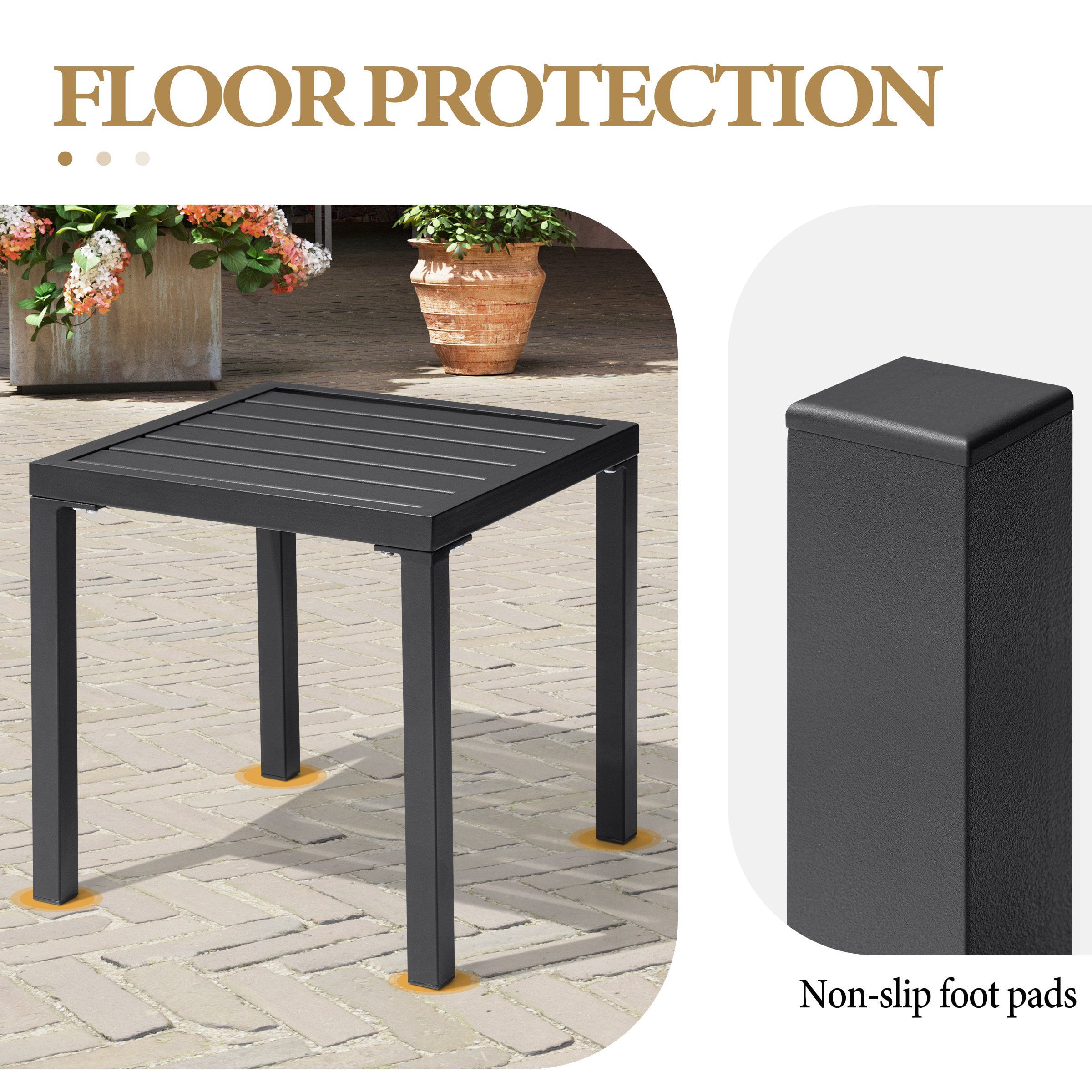 Pellebant 16" Outdoor Side Table, All-Weather Square Metal Patio End Table for Garden, Porch, Deck, Backyard, Black
