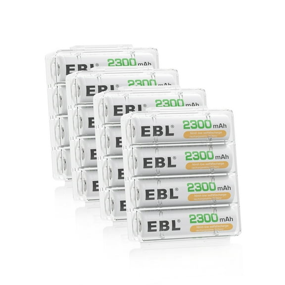 EBL Pack of 16 AA Batteries Rechargeable NiMH 2300mAh Everyday Battery