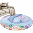 thumbnail image 2 of Ocean Marine Life Round Living Room Rugs 3.3 ft, Watercolor Fish Tails Starfish Sea Nut Seagrass Washable Area Rug with Non-Slip Sturdy Edge Binding Round Front Door Mat Floor Carpet for Entryway, 2 of 9