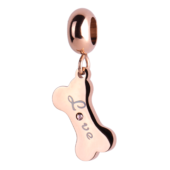 Charm para Pulsera LuckyLy, Dije de Hueso de Perro, Acero Inoxidable y Zirconia Cúbica, Modelo Fetch rosa UNITALLA