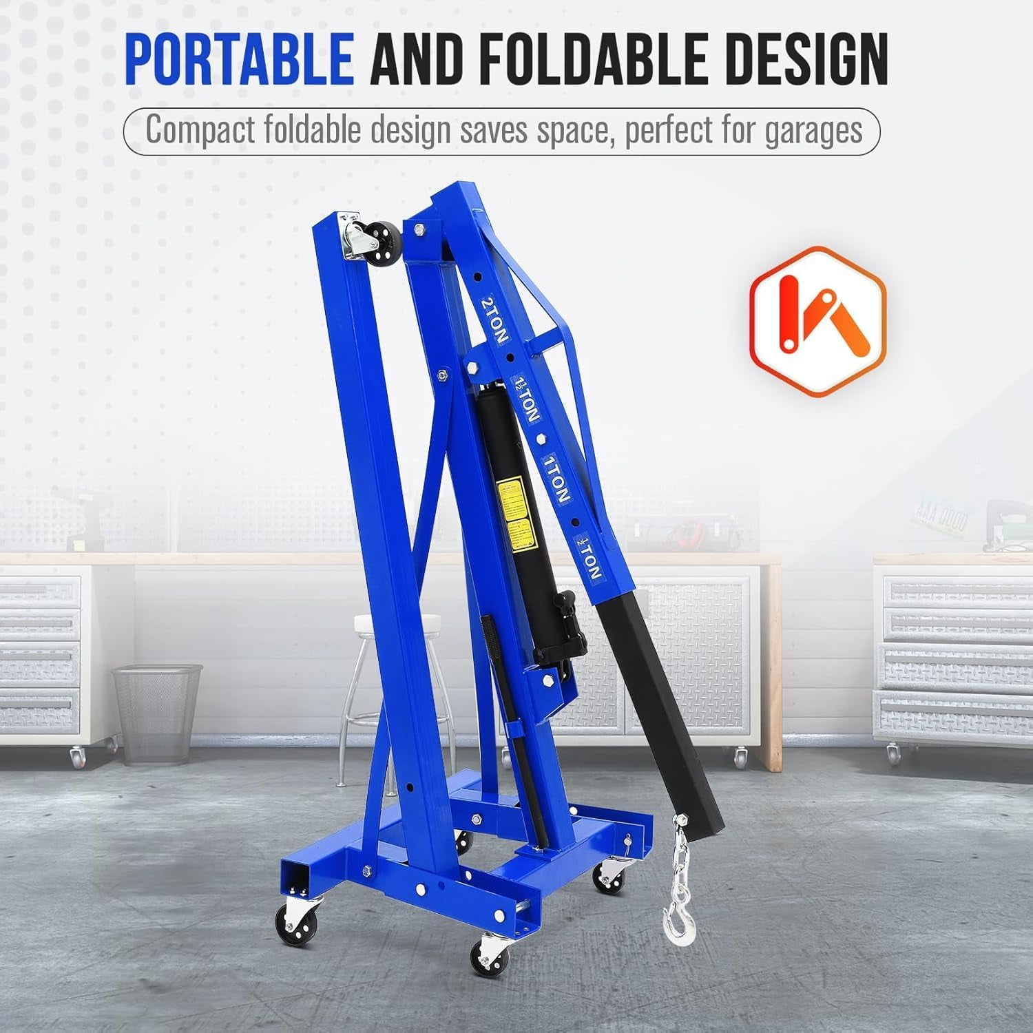AOILE WORKSHOP CRANE – 4400LBS Engine Hoist, Folding Hydraulic Hoist Cherry Picker, Heavy Duty Engine Crane Lifter