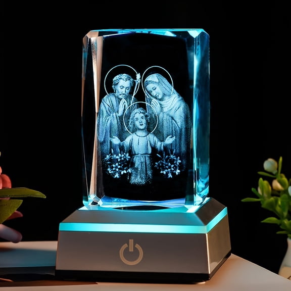 Crystal Cube - 3D Laser Engraved Color Changing LED Light Base | Premium Home Desk Decor,Night Light & Paperweight，Style 20