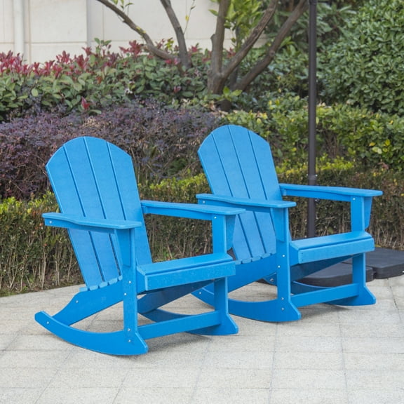 GARDEN Set of 2 - Plastic Outdoor Rocking Chairs for Patio Porch, Pacific Blue