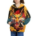 thumbnail image 3 of Xoenoiee Boys Hoodies Grunge Japanese Dragon Print Hooded Sweatshirt for Kids Long Sleeve Tops with Front Kangaroo Pocket Pullover Sportwear for Age 6-16 Years, M, 3 of 7
