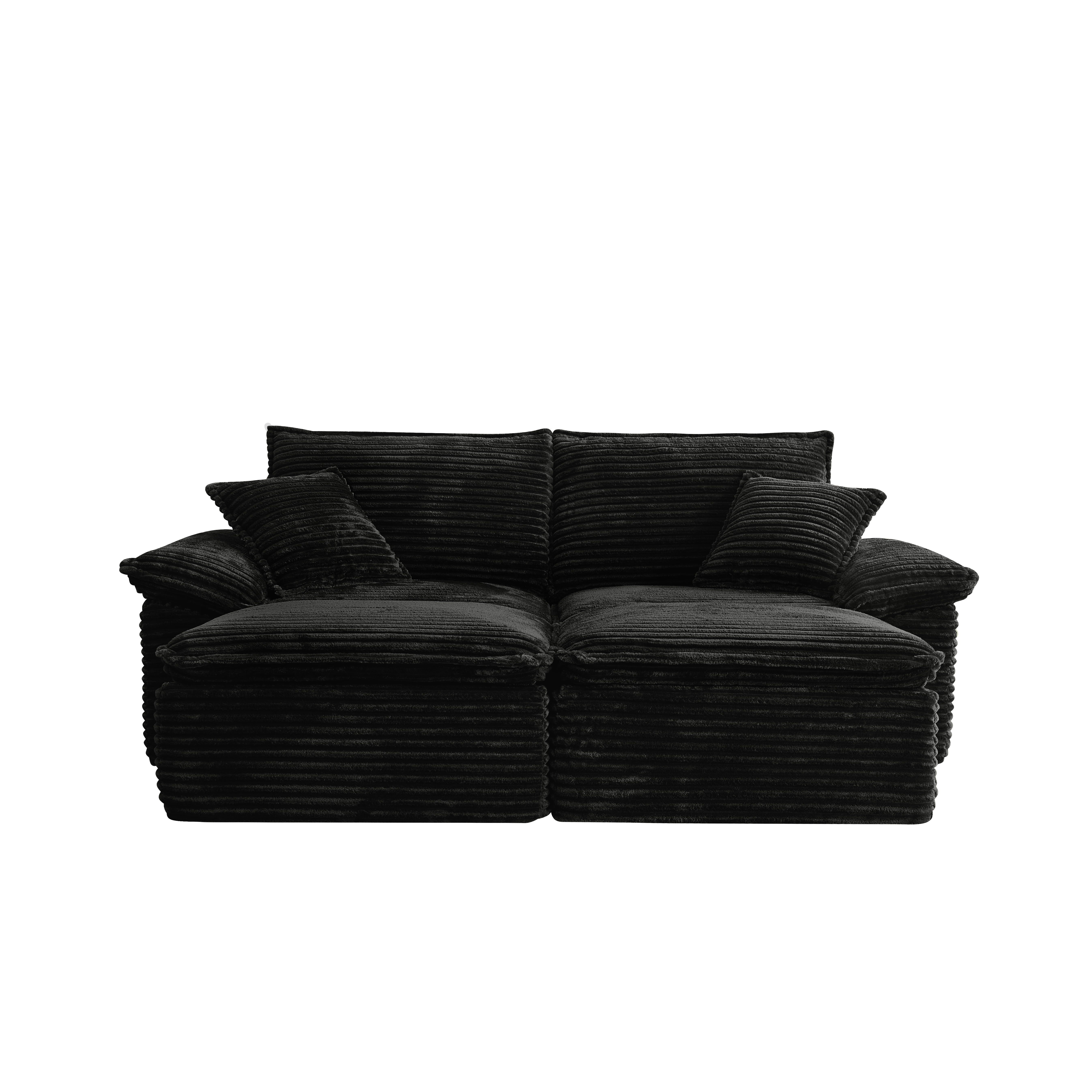 Leumius 81" Convertible Sectional Sofa, Oversized Corduroy Cloud Couch with 2 Movable Ottoman, Comfy Boneless Couch Bed for Living Room Apartment Office, No Assembly,Black