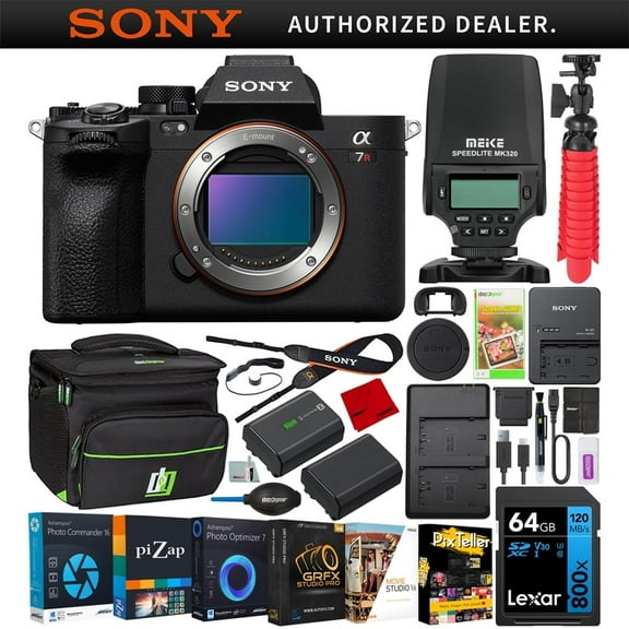 Sony a7R V Mirrorless Full Frame Interchangeable Lens Camera Body ILCE-7RM5 Bundle with MEIKE MK320 TTL HSS Flash Speedlite   Deco Gear Bag   Extra Battery   Dual Charger| Official Sony USA Dealer