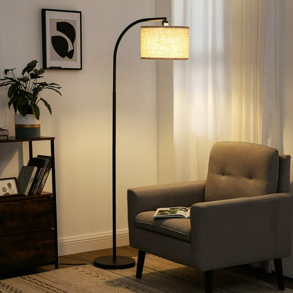 DEWENWILS Modern Black Arched Floor Lamps for Living Room, Metal Standing Lamp with Beige Linen Shade