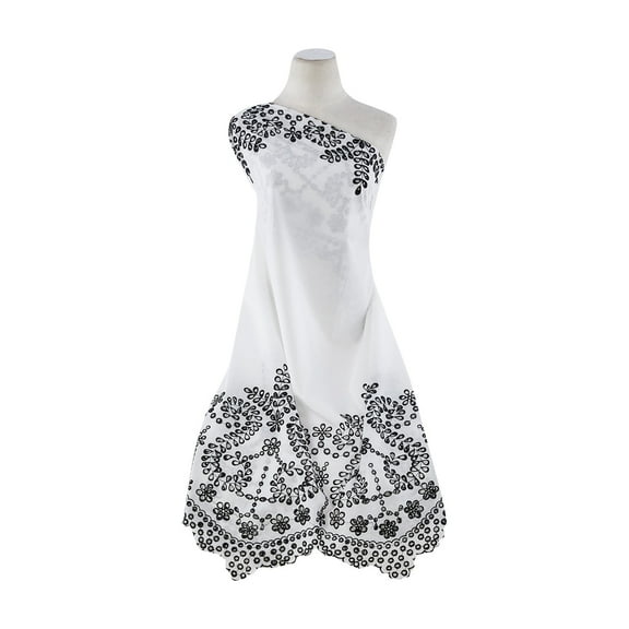 Zelouf Cotton Voile Emb Double Border  , Sewing, DIY, Crafts Fabric by the Yard, Wht/black, 3 Yard