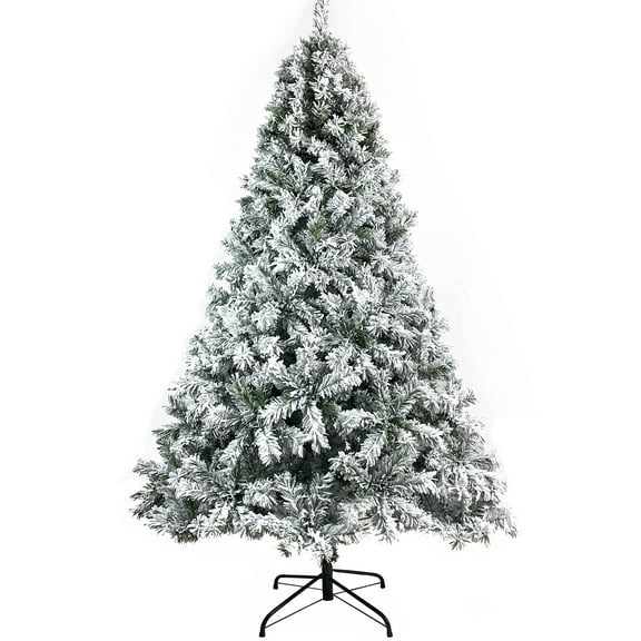 7.5FT Hinged Artificial Fir Chritmas Tree, Snow Flocked Artificial Holiday Christmas Tree w/1,346 Branch Tips