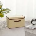 thumbnail image 2 of PiccoCasa Linen Foldable Storage Bins with Lid and Faux Leather Handles, Khaki Small, 2 of 6