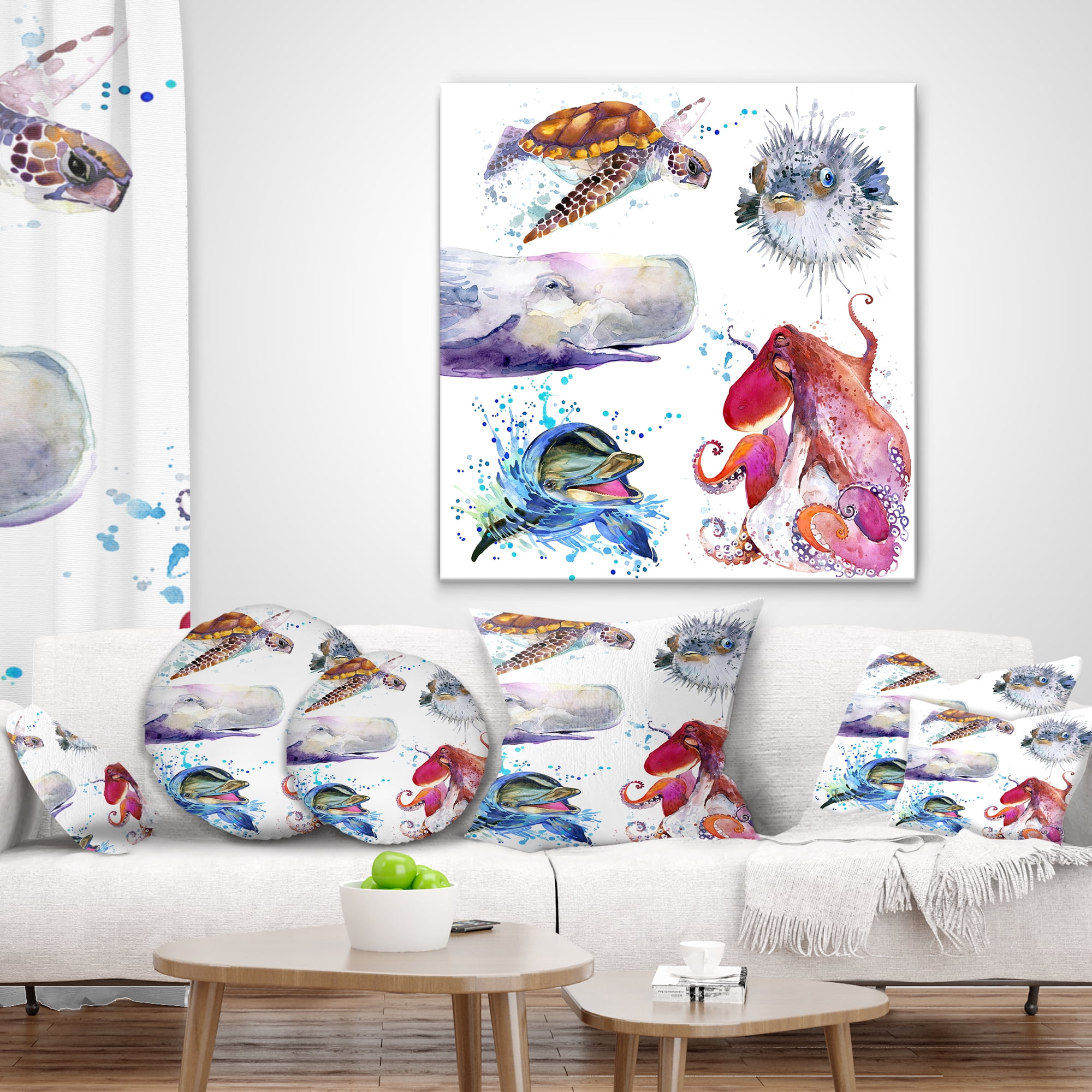 Designart Amazing undersea Life Collage - Contemporary Animal Throw Pillow - 18x18