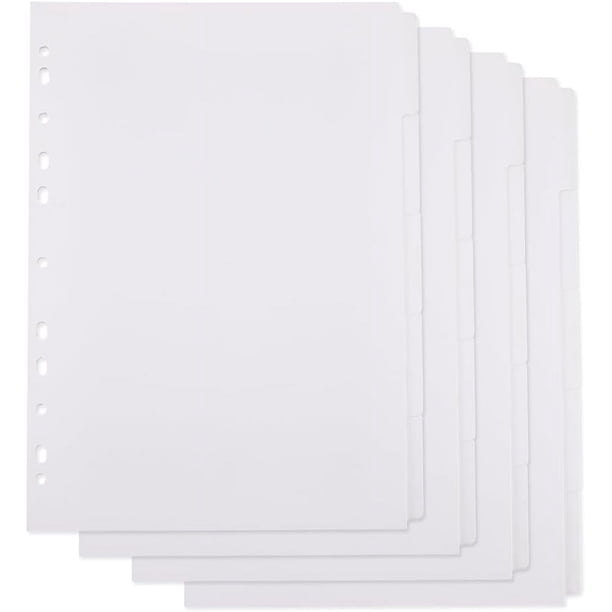 20 hojas separadoras de 5 pestañas para carpeta A4, separadores de papel blanco perforados con 11 agujeros, separadores de índice de 29,8 x 22 cm, tarjeta con pestañas para páginas de índice