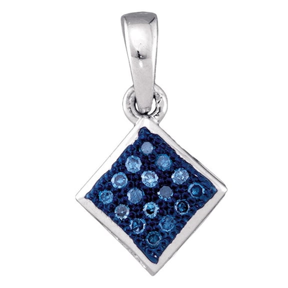 10kt White Gold Womens Round Blue Color Enhanced Natural Diamond Square Pettie Pendant 1/20 Cttw 12x7.5mm bail 2mm.