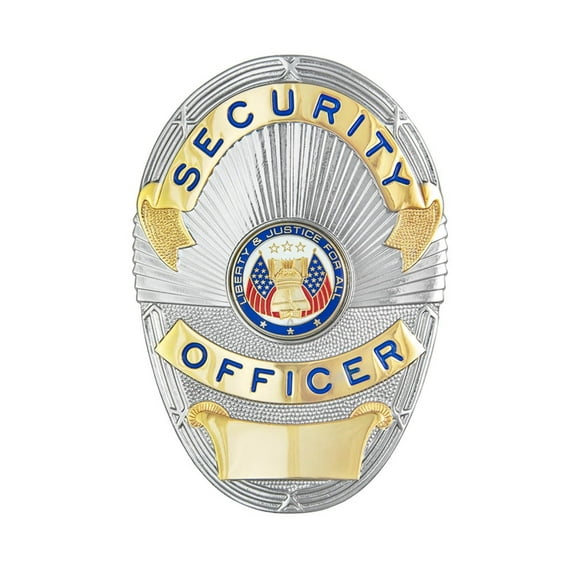 Hero’s Pride Security Officer Badge, LAPD Style, 5-Pc Pin, 2-1/4x3-3/4, Gold on Silver Finish