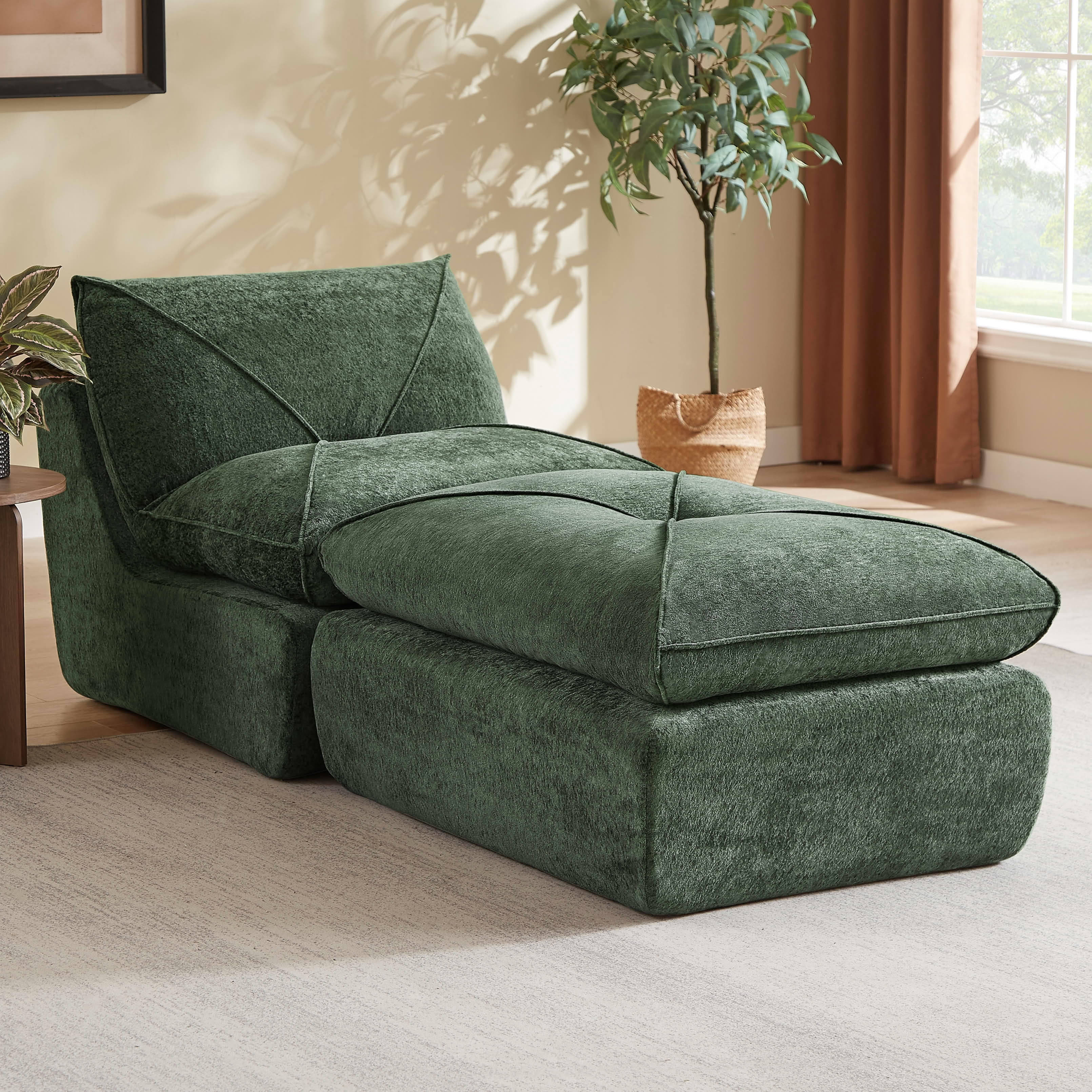 MAYEERTY Green Chenille Modular Sectional Sofa with Ottoman, Spring Support Flexible Combination for Living Room Apartment