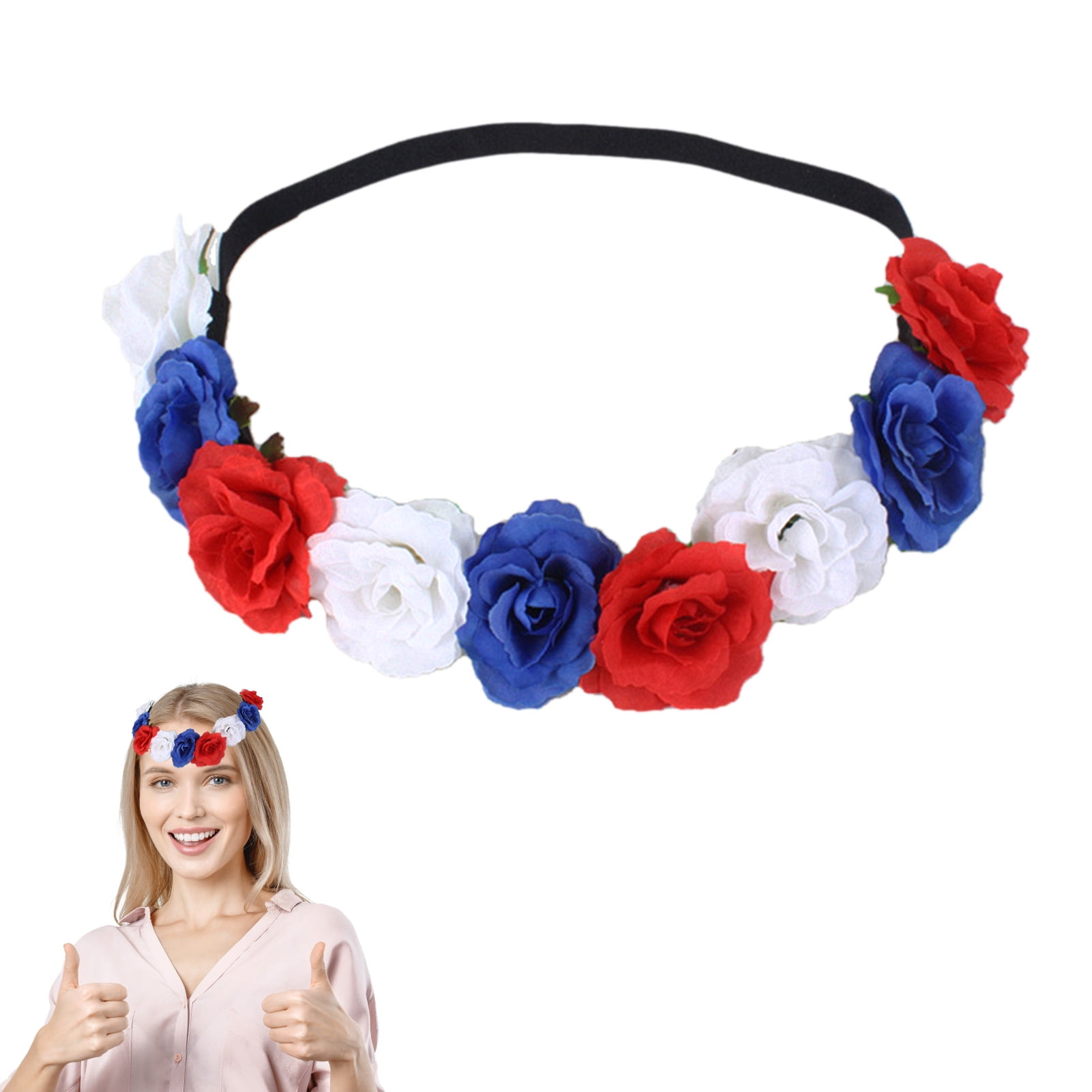 British Flag Color Flower Headband - UK Flags Patriotic Hair Accessories  for Women - Red Blue White Flowers Hairband, Party Wedding Supply -  