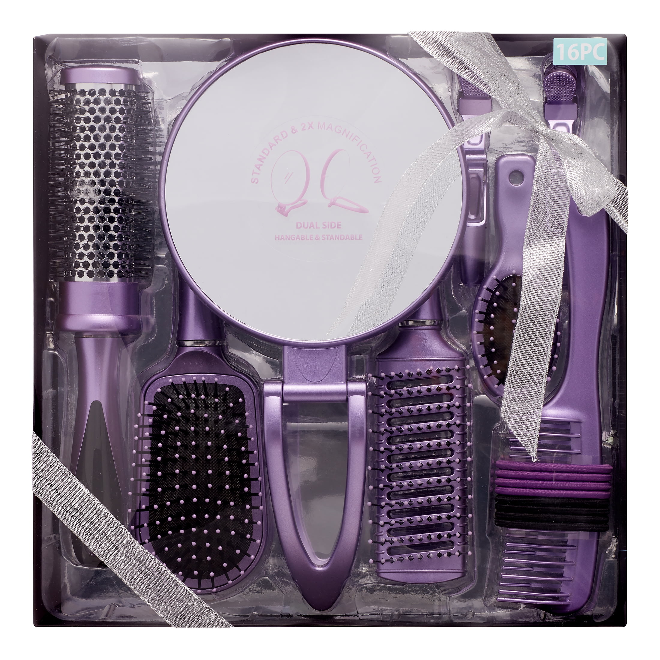 Salon Styling Gift Set with Magnifying Mirror Hair Brushes, Purple