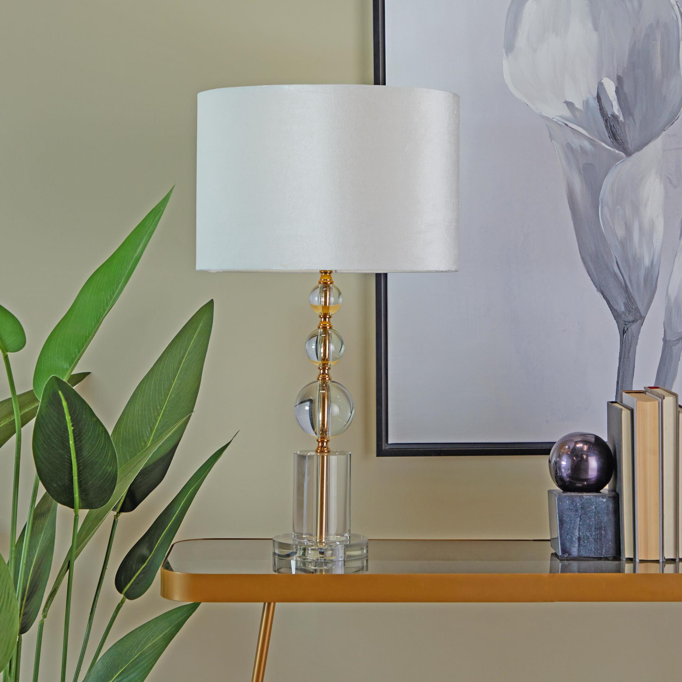 CosmoLiving by Cosmopolitan 27" Orbs Style Base Gold Table Lamp with Cream Velvet Shade