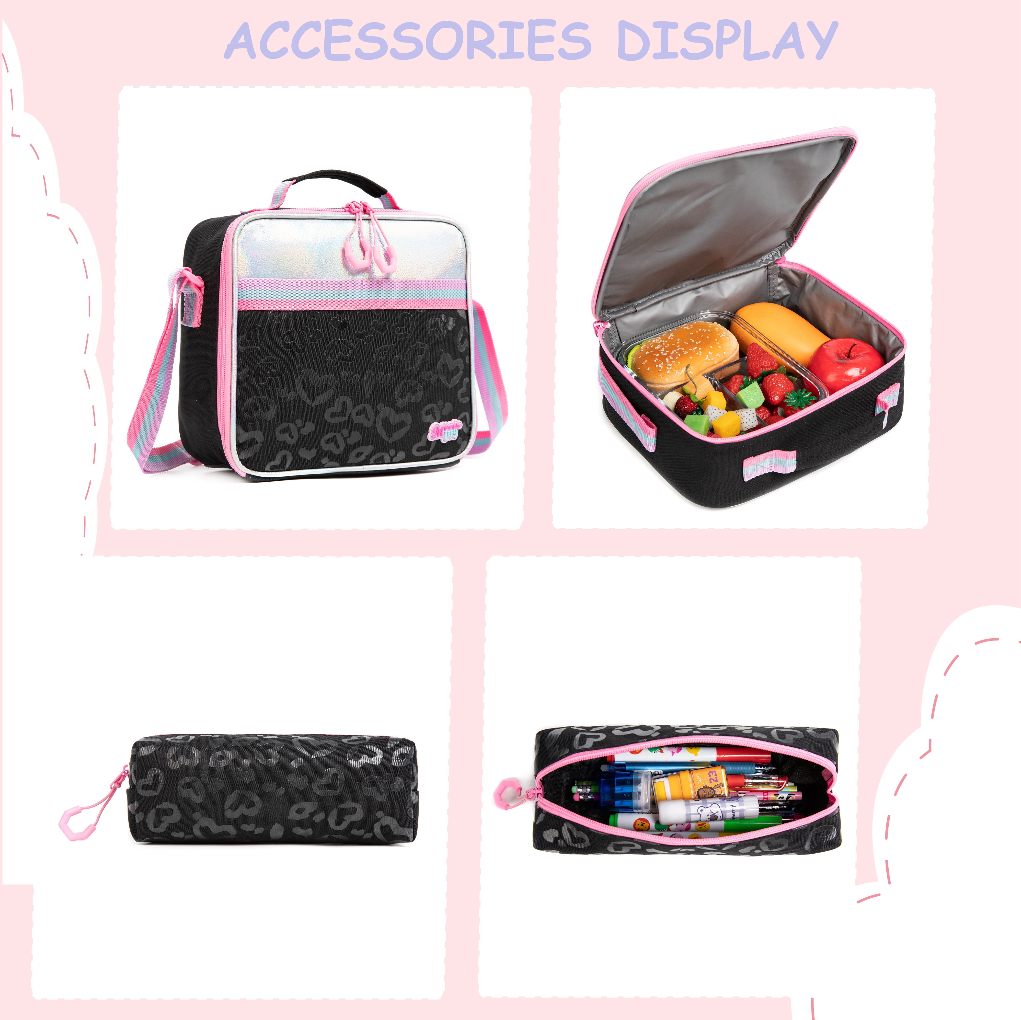Kids Rolling Backpacks for Girls with Wheels School Bookbag with Lunch Box Pencil Case for Elementary School Students Teen Ages 8-10